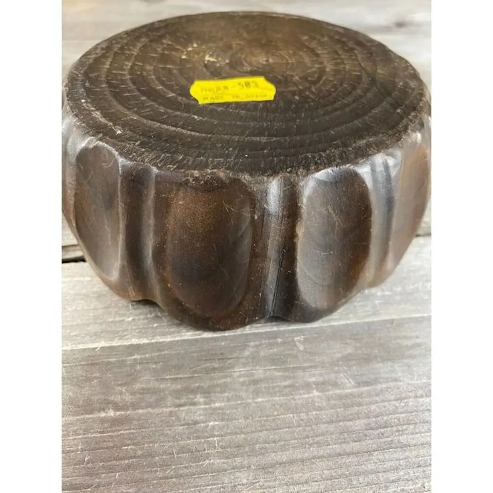 Round Wood Carved Trinket Jewelry Rings Watches Box Made In Spain With Lid